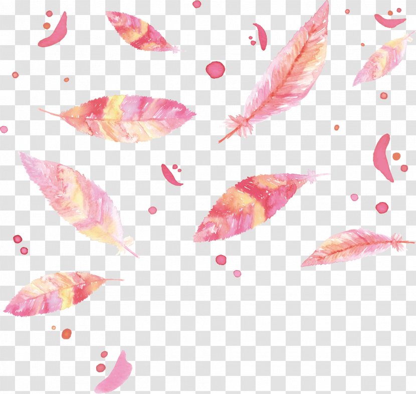 Watercolor Painting Feather Bird - Romantic Pink Feathers Transparent PNG