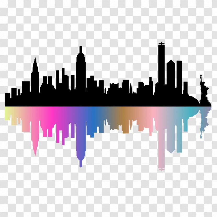 New York City Vector Graphics Skyline Silhouette - Watercolor Painting Transparent PNG