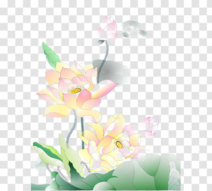 Nelumbo Nucifera Bird-and-flower Painting Ink Wash Graphic Design - Flower Bouquet - Creative Beautiful Lotus Transparent PNG