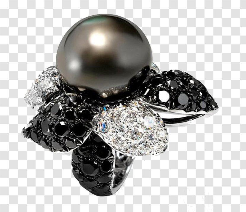 Earring De Grisogono Jewellery Pearl - Black Diamond Inlaid Flower Ring In Kind Promotion Transparent PNG