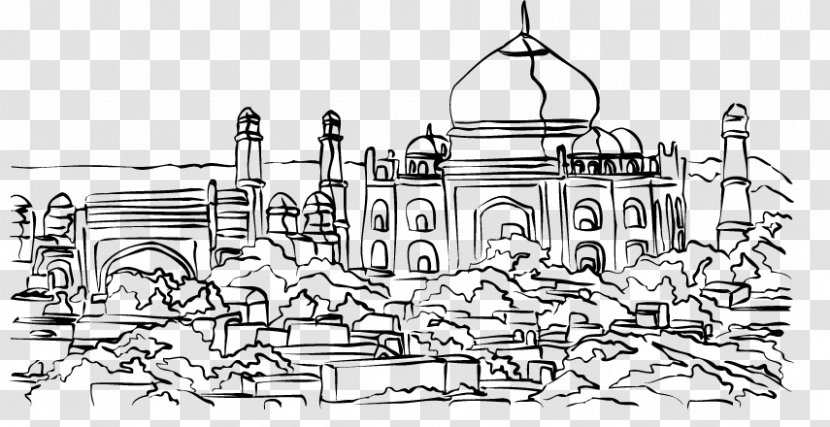 Line Art Cartoon Sketch - Artwork - Taj Mahal Transparent PNG