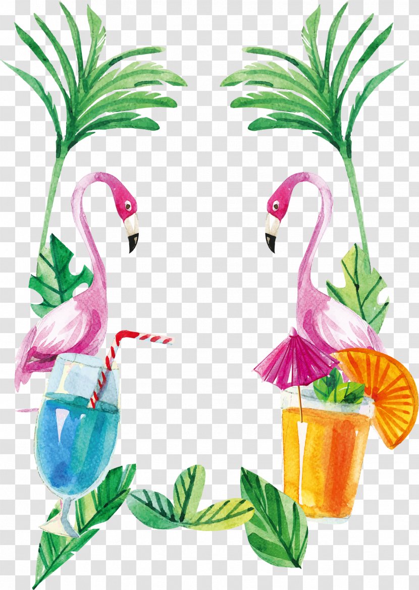 Flamingos Euclidean Vector - Deviantart - Hand Painted Watercolor Flamingo Border Transparent PNG