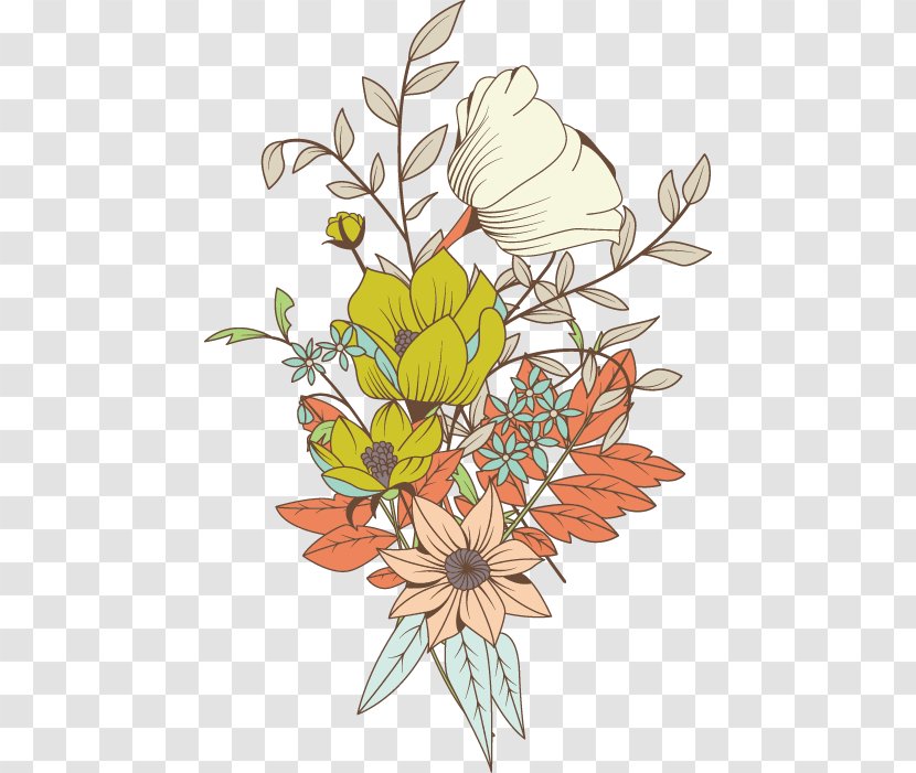 Floral Design Yellow Green Leaf - Petal - Hand-painted Flowers And Leaves Pattern Transparent PNG