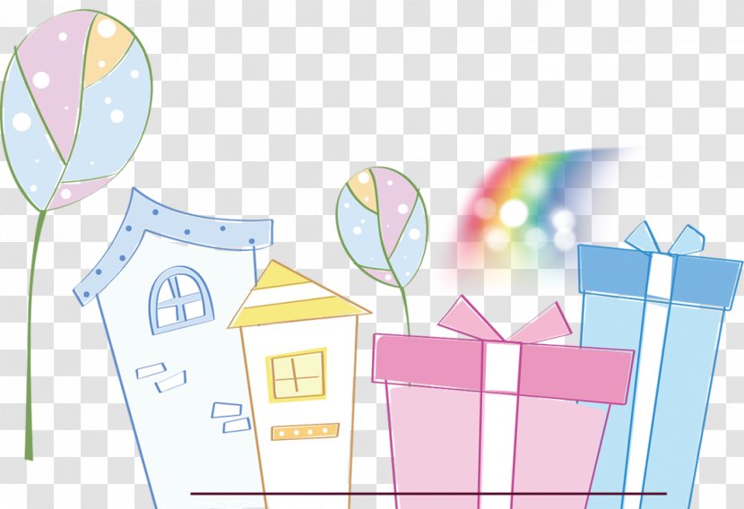 Drawing Cartoon Clip Art - Rainbow Painted Cottages Transparent PNG