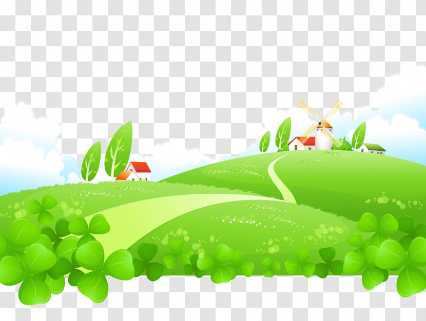 Cartoon Vector Painted Grass Green House Plants - Sky - Product Design Transparent PNG