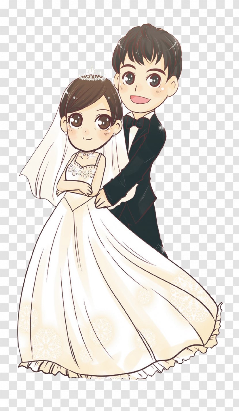 Wedding Invitation Bride Dress Marriage - Watercolor - Cartoon And Groom Transparent PNG