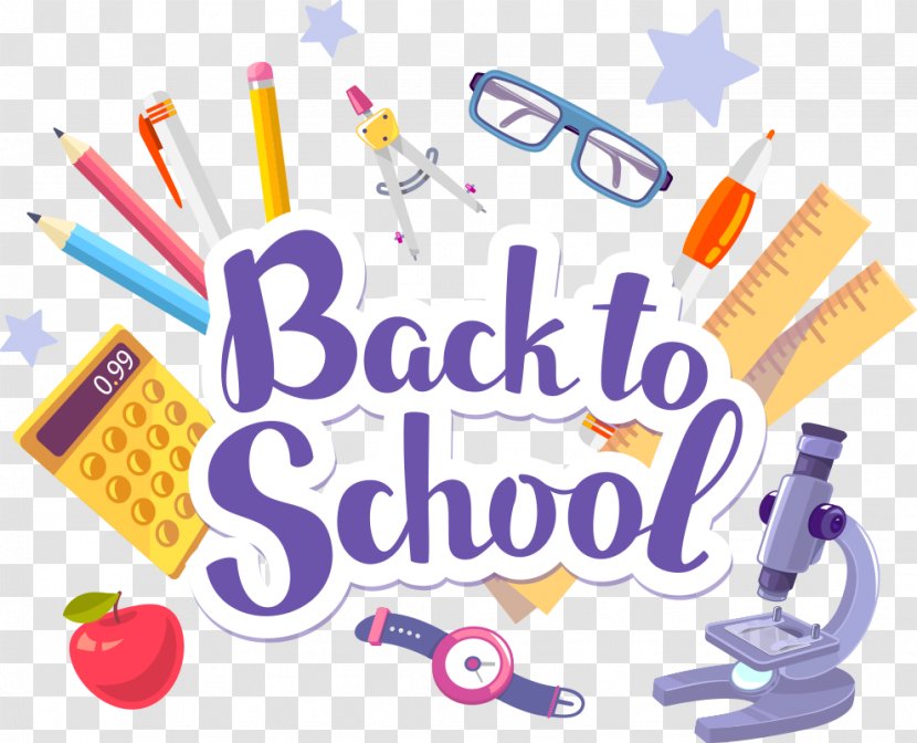 Student Paper School Stationery - Royaltyfree - Vector Purple Letters And Learning Tools Transparent PNG
