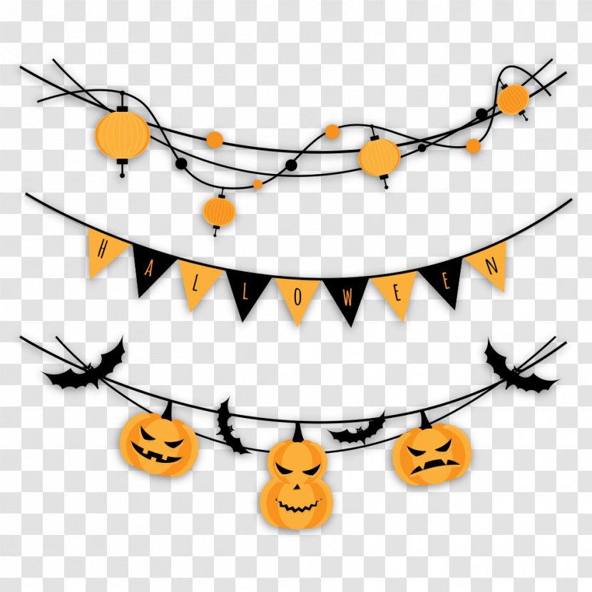 Halloween Party Garland Clip Art - Royaltyfree - Pumpkin Pull Flag Transparent PNG