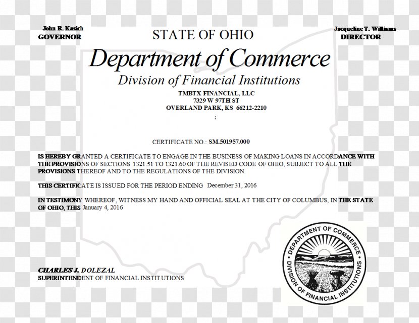 Ohio Document Title Loan Installment - Promissory Note - Certificate Banner Transparent PNG