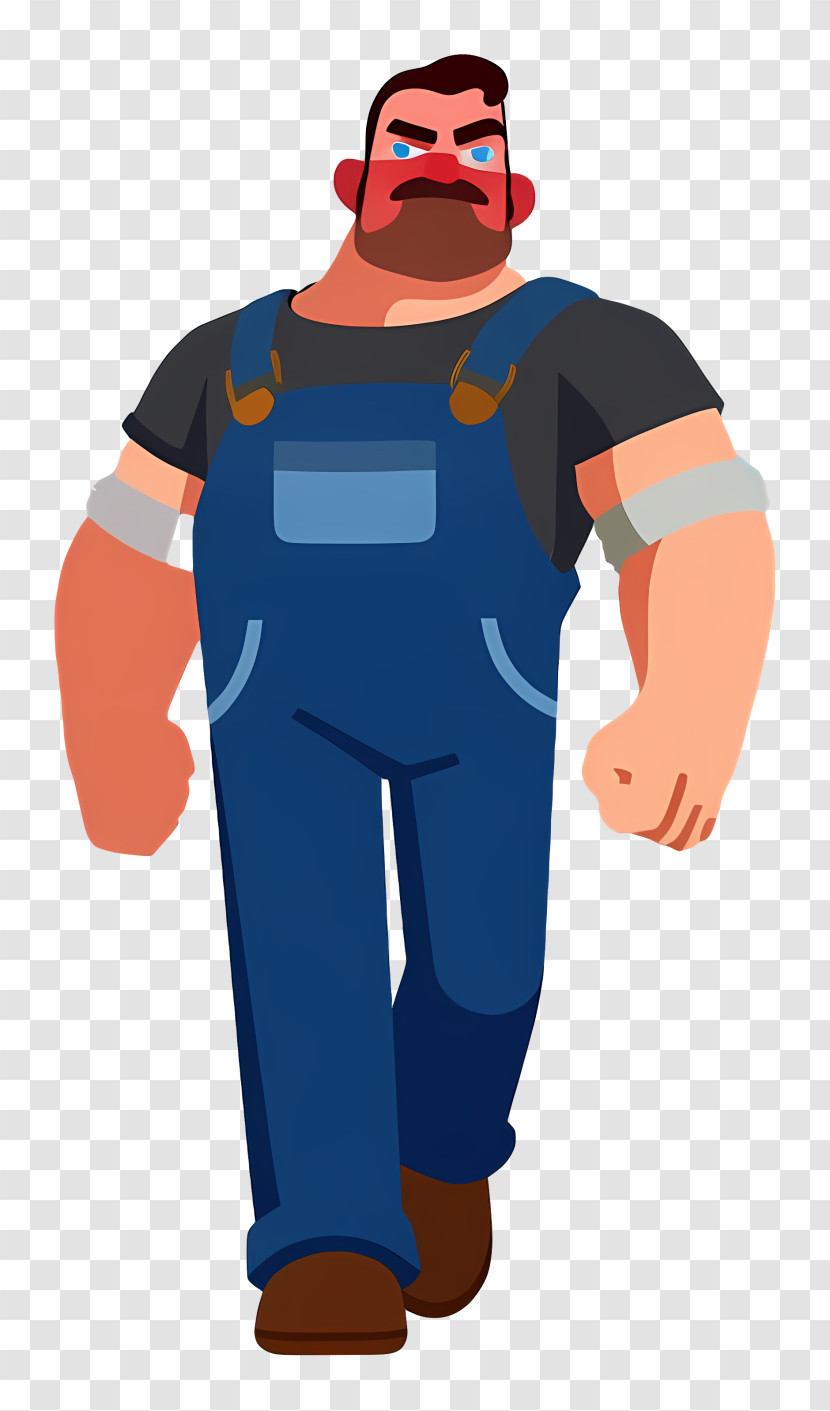 Strong Worker In Blue Overalls Transparent PNG