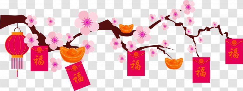 Plum Blossom Chinese New Year Download - Floristry - Red Honeysuckle Envelope Decoration Pattern Transparent PNG