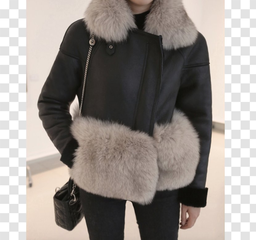 Fur Silver Fox Leather Jacket Overcoat - Sewing - A Coat Transparent PNG