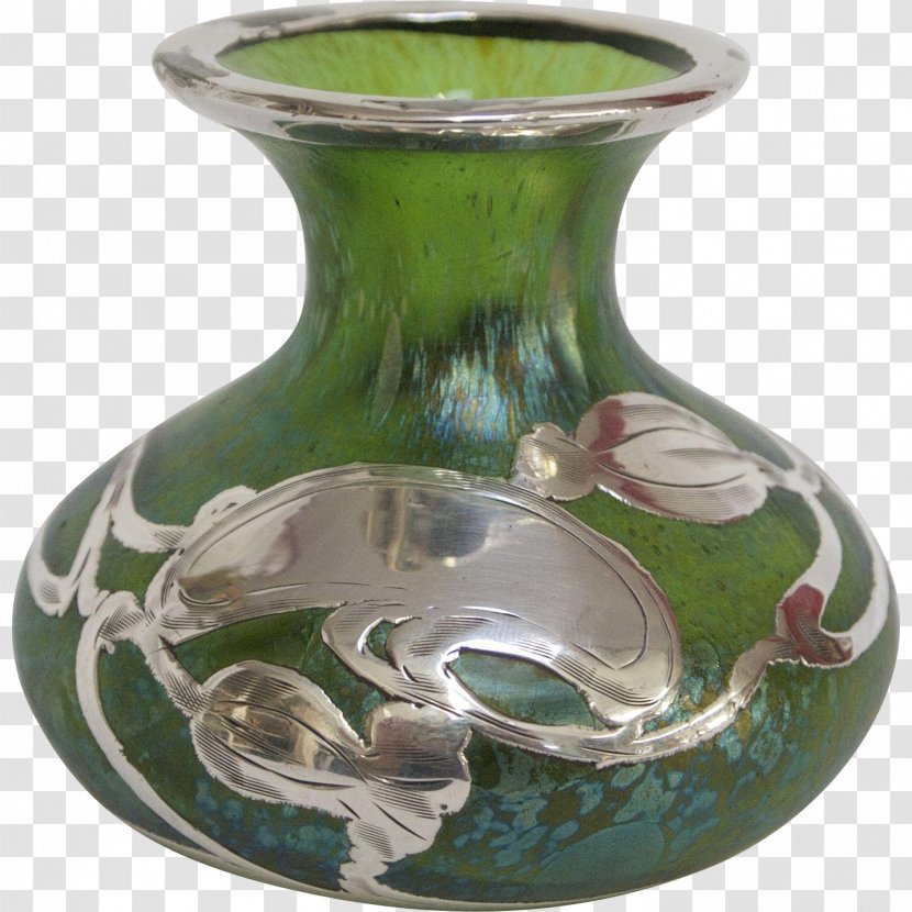 Johann Loetz Witwe Vase Glass Silver Overlay Sterling - Pottery Transparent PNG