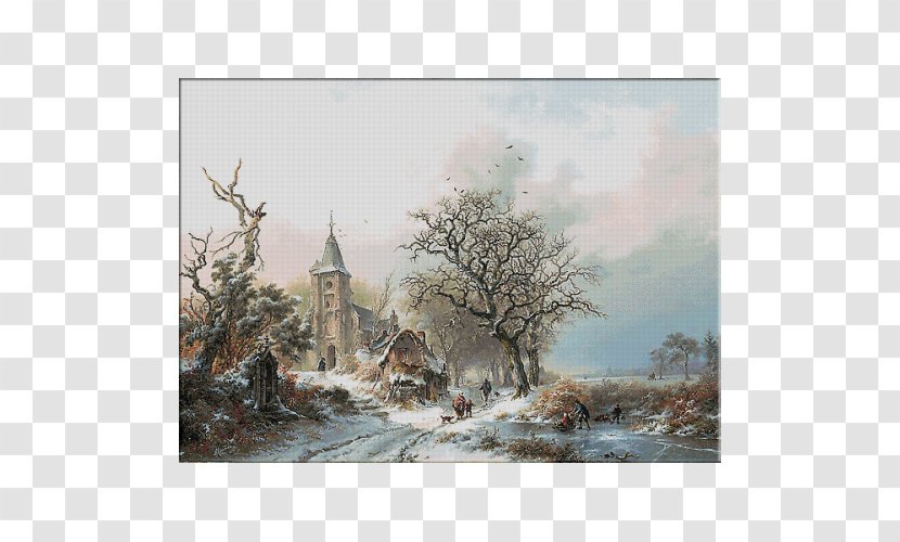 Landscape Painting Winter With Skaters Watercolor Oil - Paint Transparent PNG