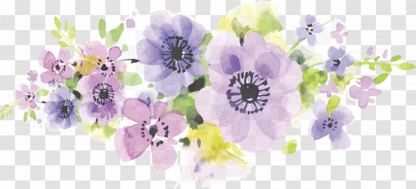 Floral Design Flower Floristry Business Card Purple - Hand Painted Watercolor Romantic Flowers Transparent PNG