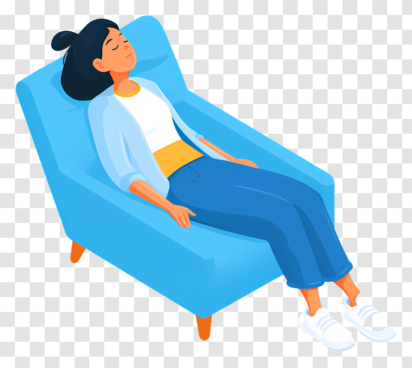 Woman Relaxing On Blue Armchair Transparent PNG