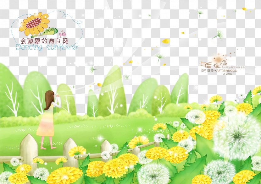 Cartoon Poster Dandelion Illustration - Sunflower Free Download Transparent PNG