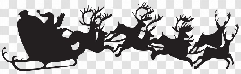 Santa Claus Reindeer Christmas Silhouette Clip Art - Black And White - Sleigh Cliparts Transparent PNG