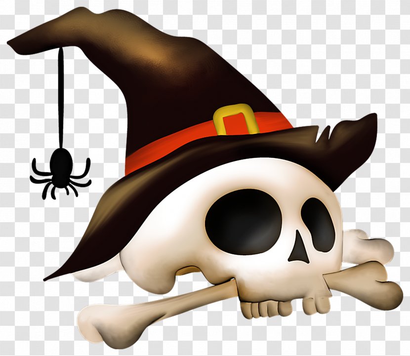 Halloween Icon Clip Art - Illustration - Skull With Bone And Witch Hat Clipart Transparent PNG