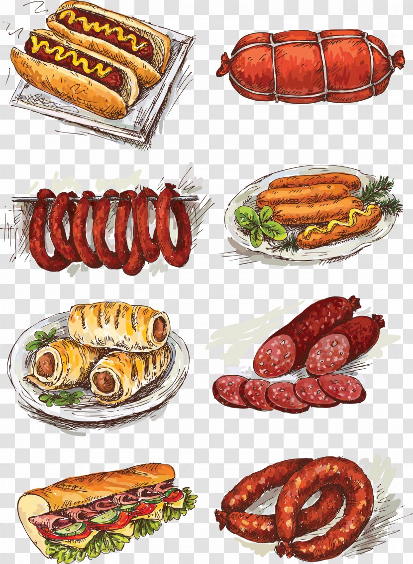 Sausage Roll Bacon Illustration - Thuringian - Hand-painted Ham Transparent PNG