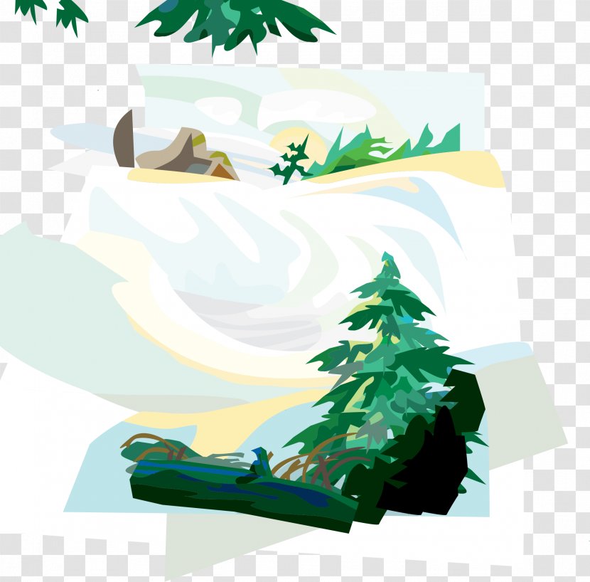 Tree Landscape Winter Snow - Hill - Waterfall Transparent PNG