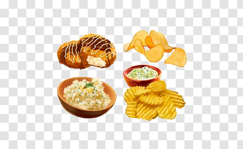 Fried Rice Scrambled Eggs French Fries Cantonese Cuisine Potato Chip - Food - Hand Painted Chips Transparent PNG