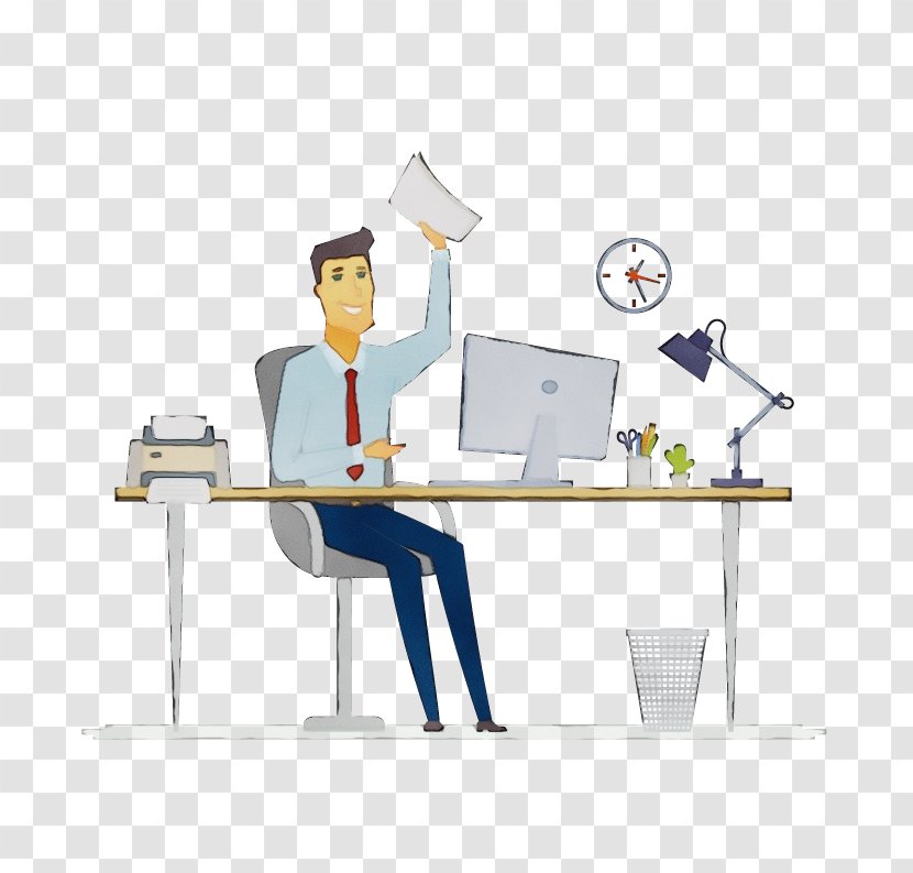 Desk Job Cartoon Computer Furniture - Business Employment Transparent PNG