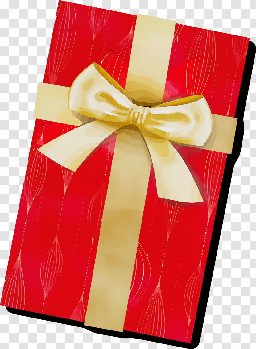 Red Gift Wrapping Yellow Present Ribbon Transparent PNG