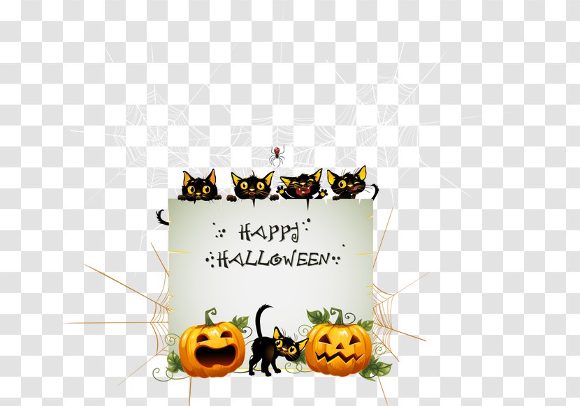 Halloween Black Cat Jack-o-lantern - Yellow - Vector Happy Transparent PNG