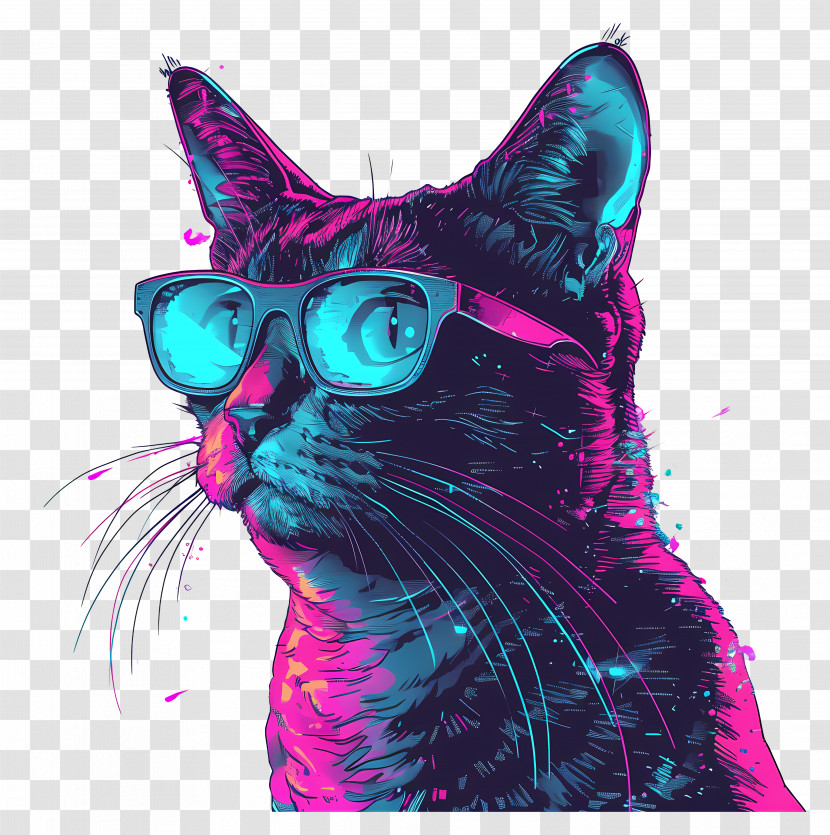 Vaporwave Cat - Cool Cat Wearing Glasses Transparent PNG