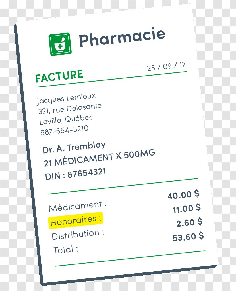 Invoice Pharmacy Pharmaceutical Drug Pharmacist Receipt - Area - Facture Transparent PNG