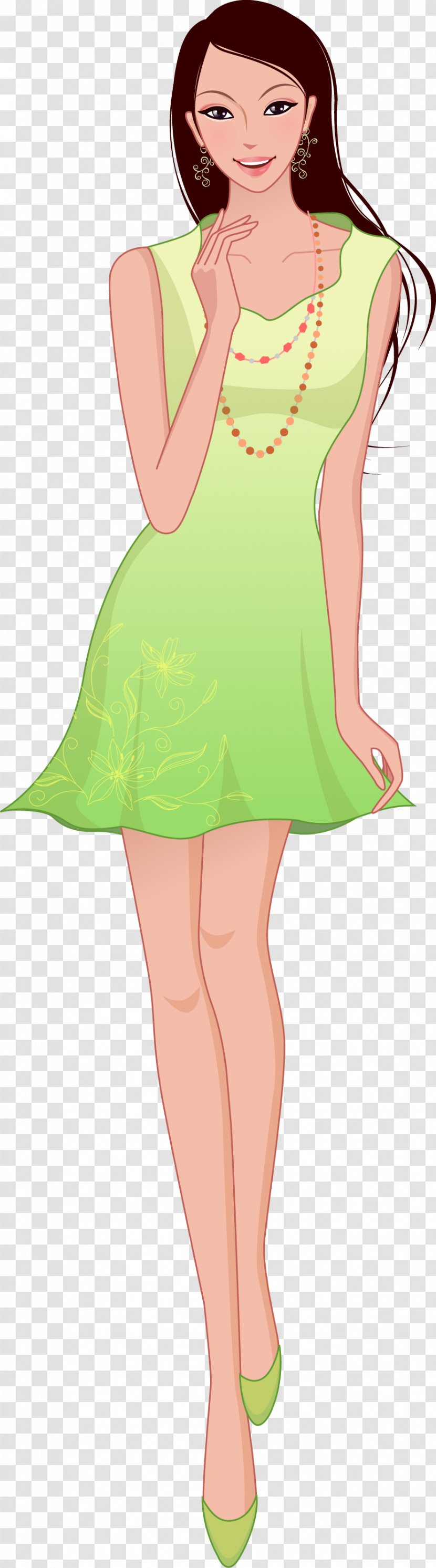 Cartoon Woman Illustration - Frame - Vector Green Dress Women Transparent PNG