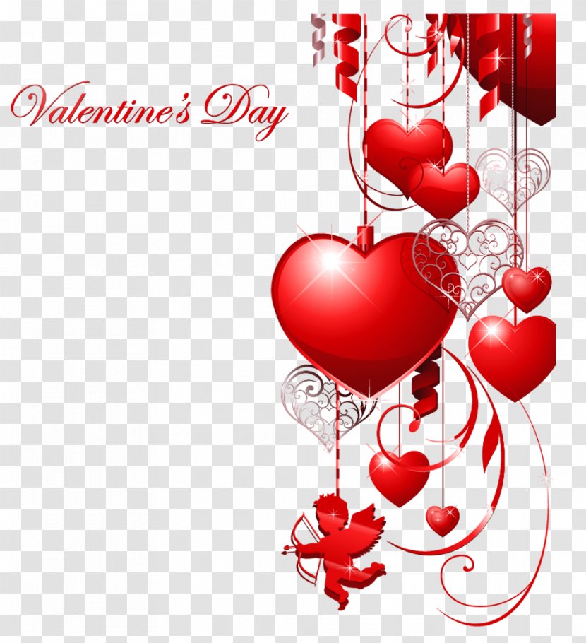 Valentine's Day Heart Clip Art - Romance - Valentines Decor With Hearts And Cupid Clipart Transparent PNG