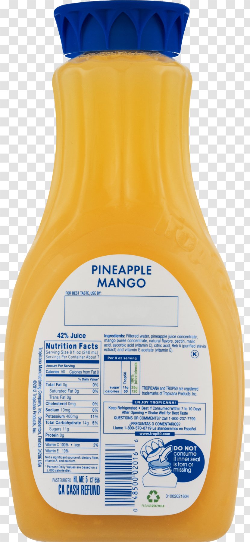 Orange Drink Juice Tropicana Products Nutrition Facts Label - Condiment - Mango Transparent PNG