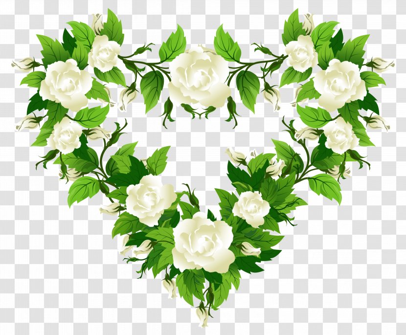Rose Heart White Clip Art - Roses Decor Clipart Picture Transparent PNG