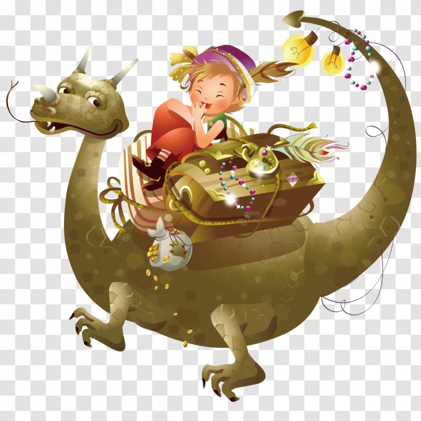 Photography Landscape Drawing Illustration - Mythical Creature - Dinosaur Carrying Children Transparent PNG