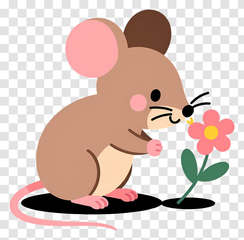 Sweet Mouse Holding Flower Transparent PNG