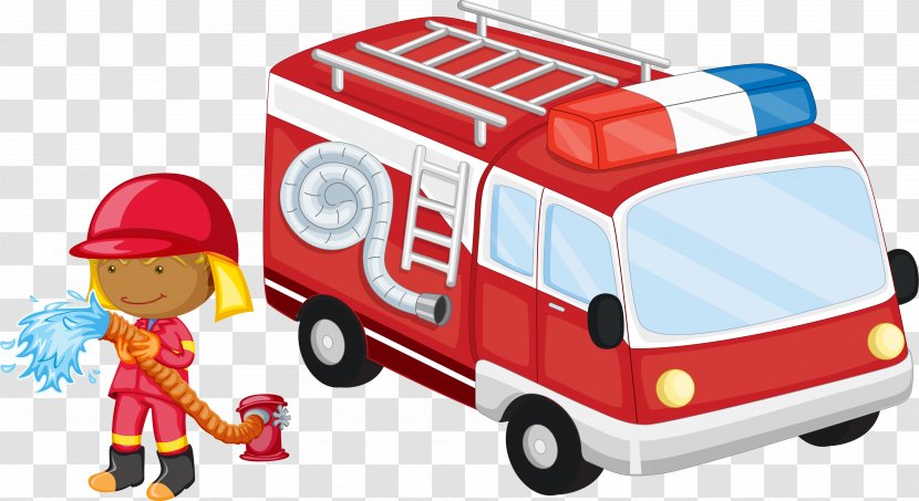 Fire Engine Poster Cartoon - Toy - Vector Truck And Firefighters Transparent PNG