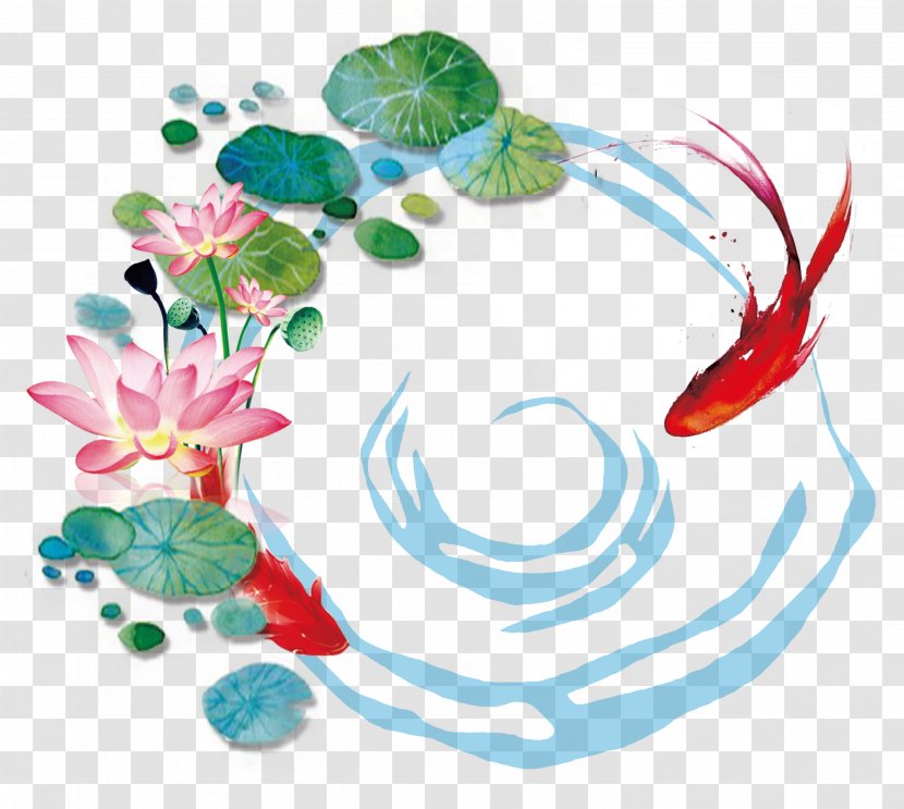 Lotus Pond Nelumbo Nucifera - Carp - Water Painted Leaves, Transparent PNG