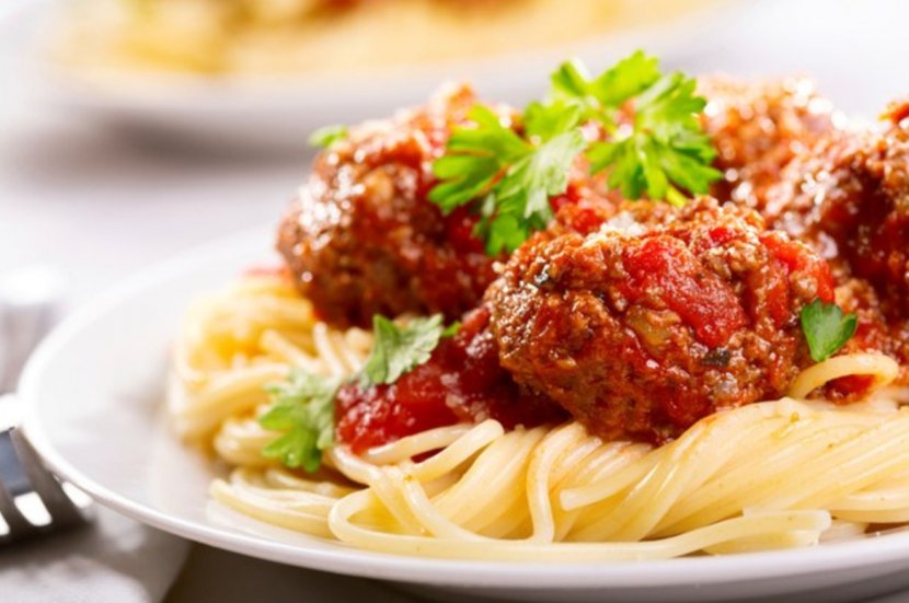 Pasta Salad Spaghetti With Meatballs Italian Cuisine Garlic Bread - Food - Shrimps Transparent PNG