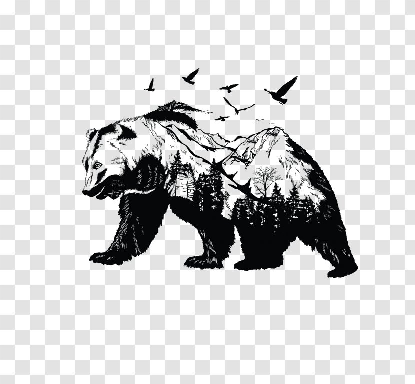 Brown Bear Black And White Polar Tattoo Drawing Transparent PNG