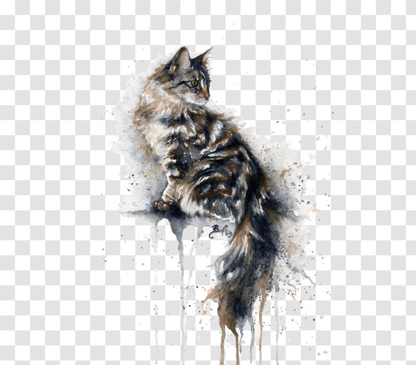 Cat Kitten Watercolor Painting Drawing - Elevated On A Transparent PNG