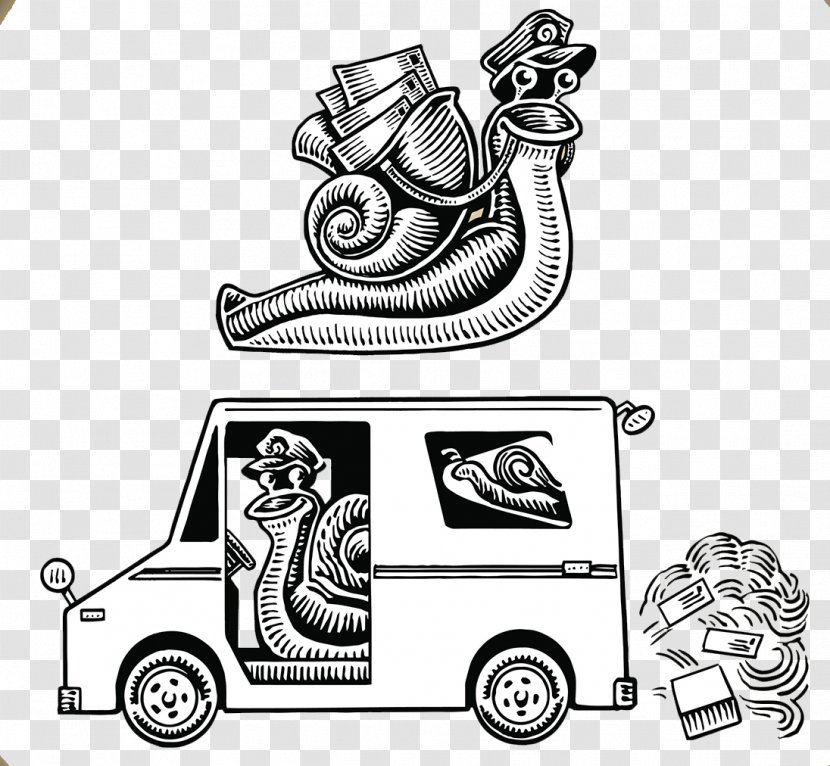 Cartoon Visual Arts Black And White - Snail Postman Transparent PNG