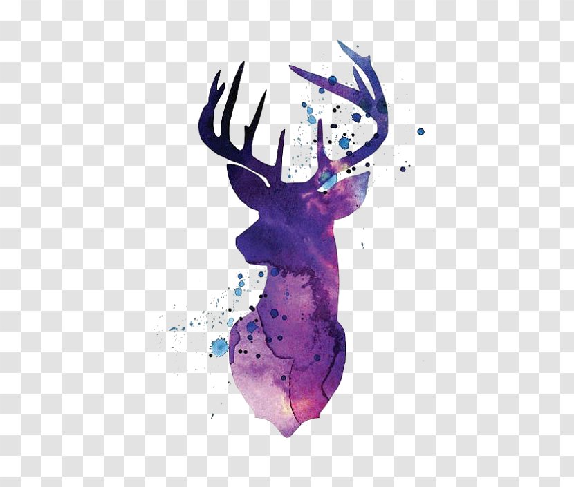 Reindeer White-tailed Deer Silhouette Watercolor Painting - Art - Purple Transparent PNG