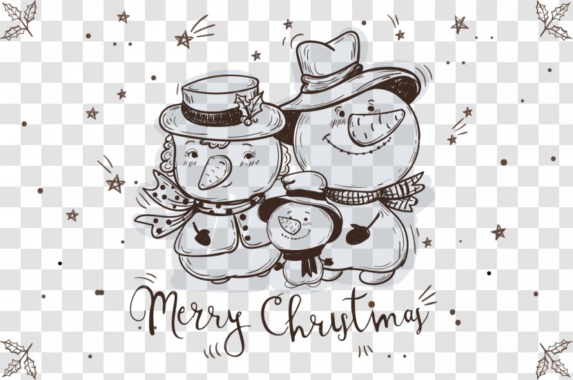 Snowman Drawing Christmas Sketch - Cartoon - A Hand-drawn Transparent PNG