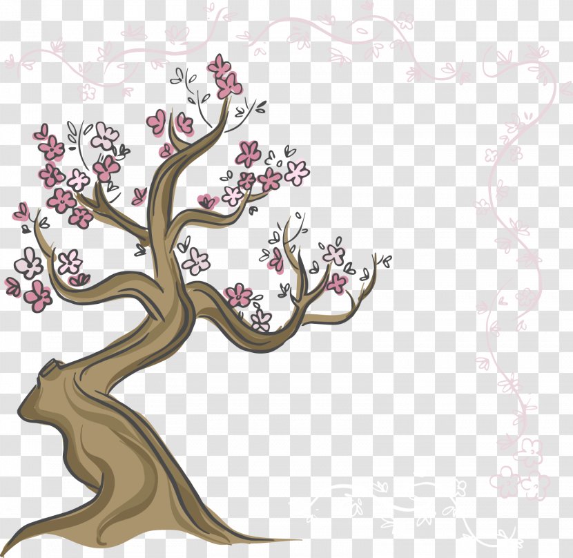 Drawing Euclidean Vector Tree Cherry Blossom - Hand-drawn Elements Of Japanese Trees Transparent PNG