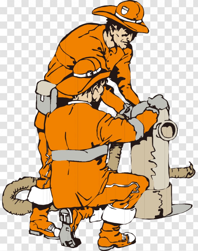Firefighter Firefighting Drawing - Fire - Cartoon Painted Orange Foreign Firefighters Transparent PNG