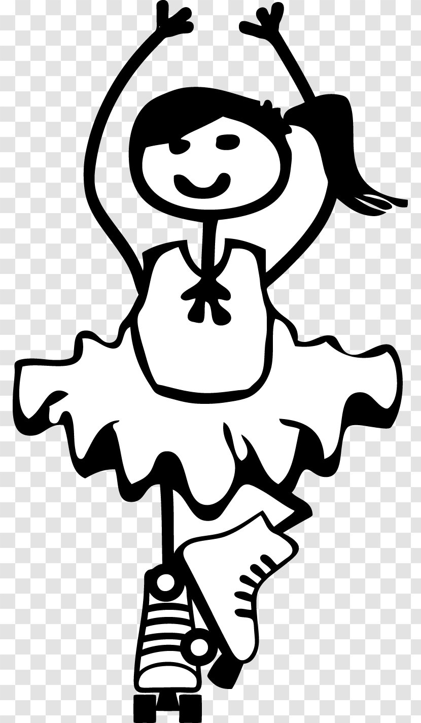 Stick Figure Black And White Drawing Roller Skates - Happiness - Family Transparent PNG