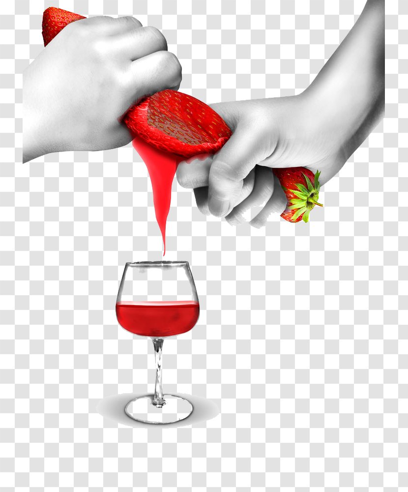 Red Wine Juice Glass Cocktail Garnish Strawberry Cream Cake - Creative Advertising Design Transparent PNG