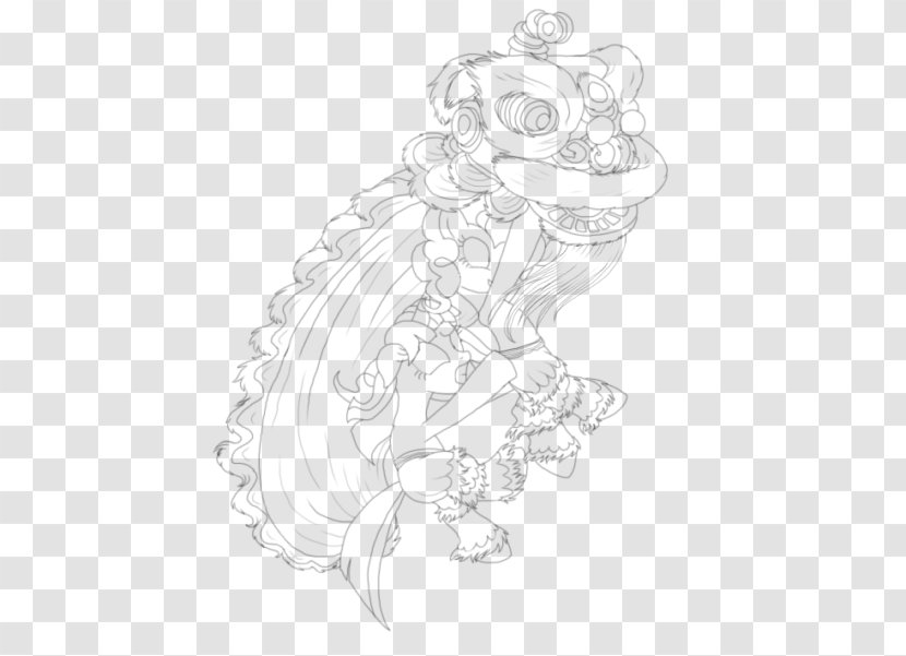 Black And White Line Art Drawing Monochrome Photography - Cartoon - Lion Dance Transparent PNG